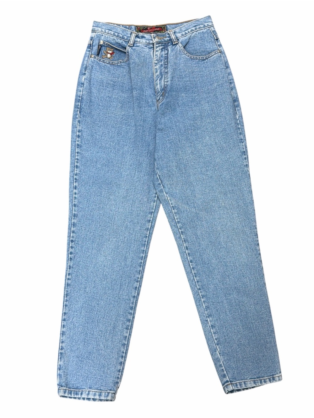 No Excuses Vintage Teddy Bear Embroidered High-Waist Straight Leg Jeans